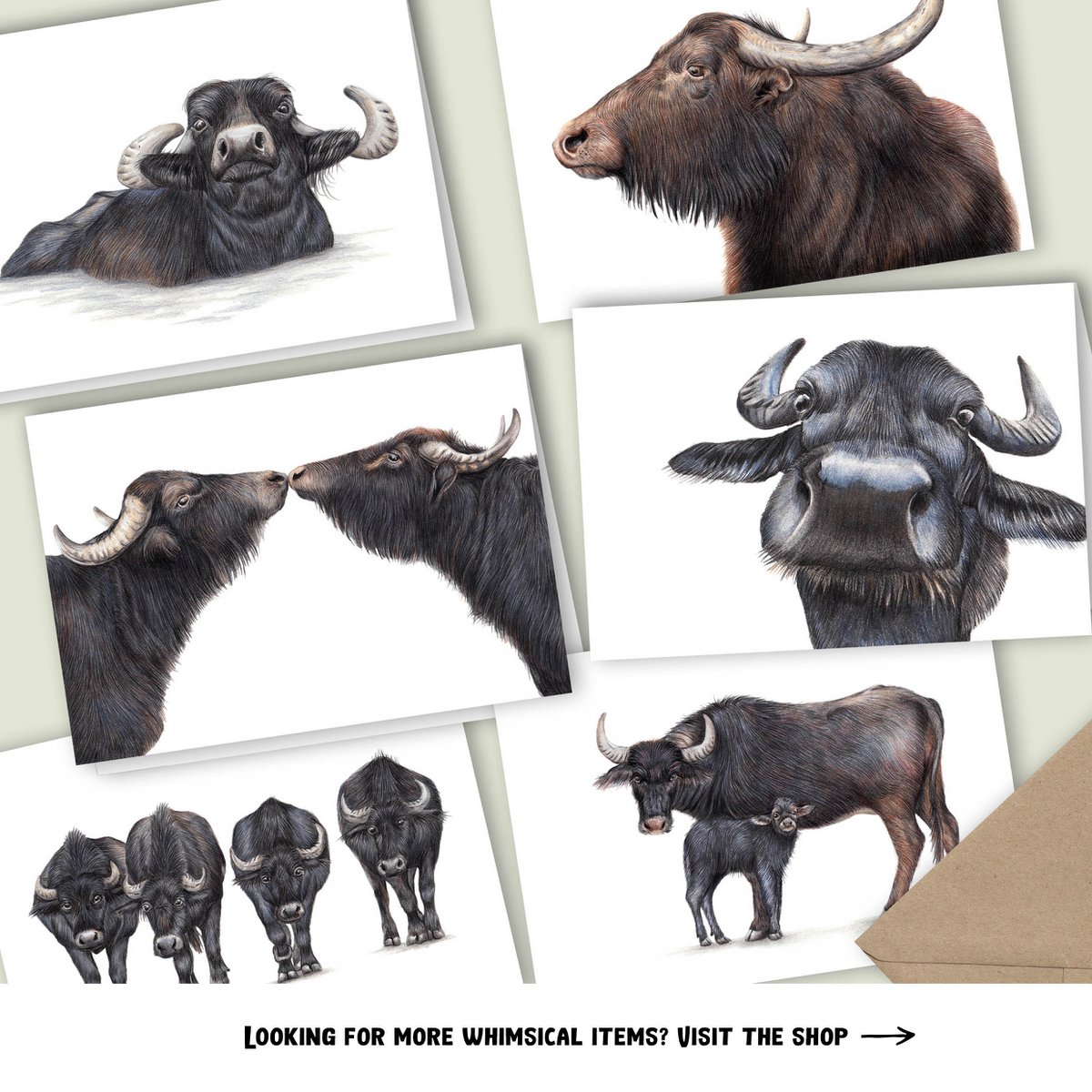 Water Buffalo Greeting Card, Animal Birthday Cards, Farm Cards