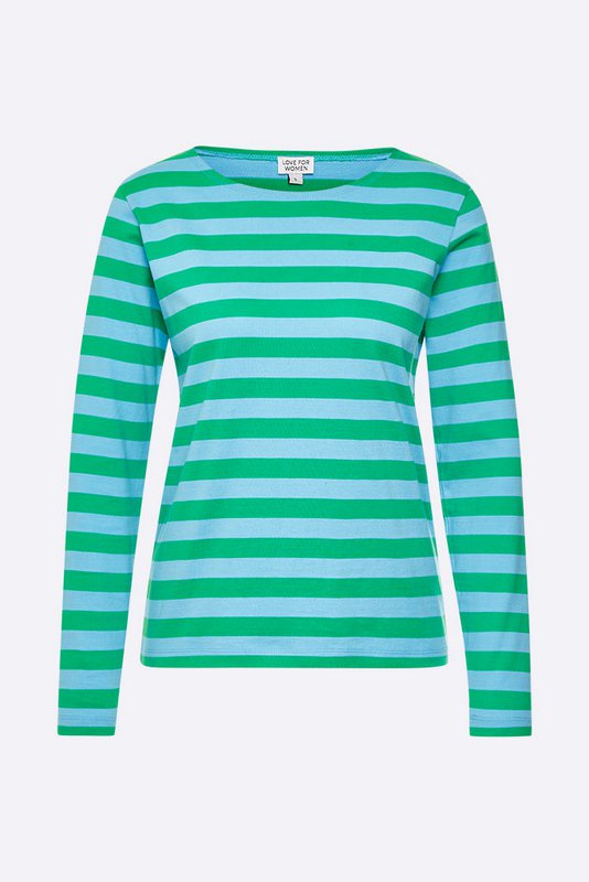 Maglia a manica lunga Timmy in double jersey rigato verde/blu da donna