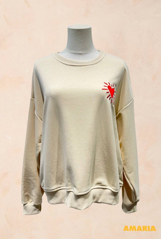 Unisex oversize sweatshirt – broderet rødt hjerte – BOMULD – 9038416