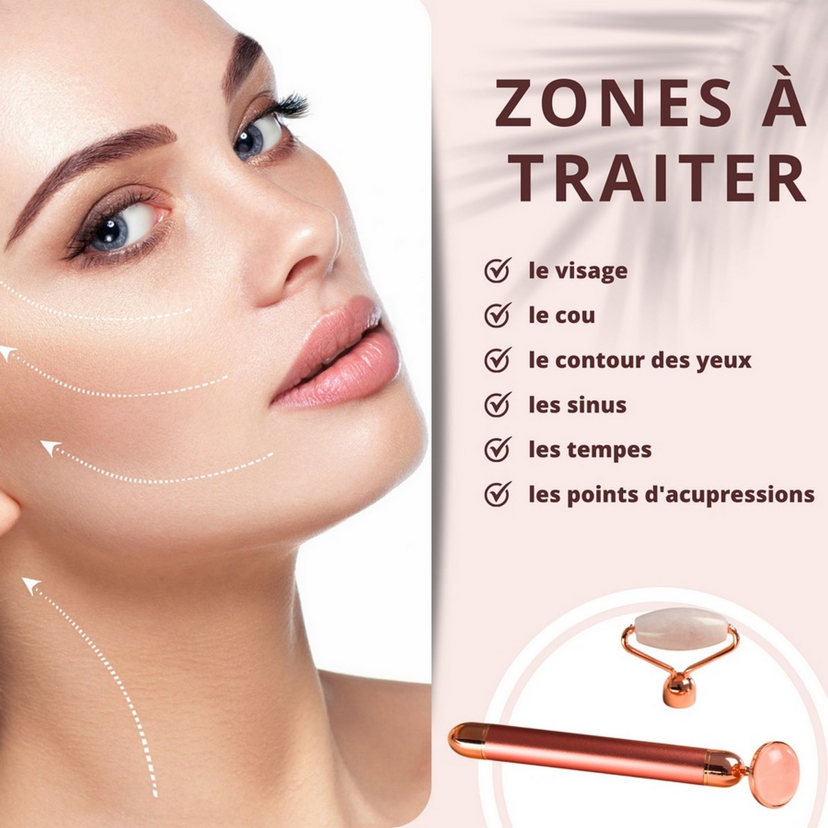 Roller Visage Electrique – Quartz Rose – Masseur Visage Lifting – Accessoire Bien-être