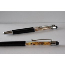 Amber-colored pen with small real Baltic Amber gemstones, suitable as a business gift.