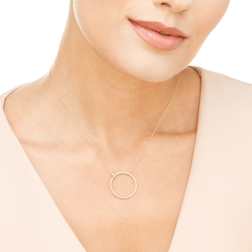 Large circle necklace with diamonds, 18K yellow gold