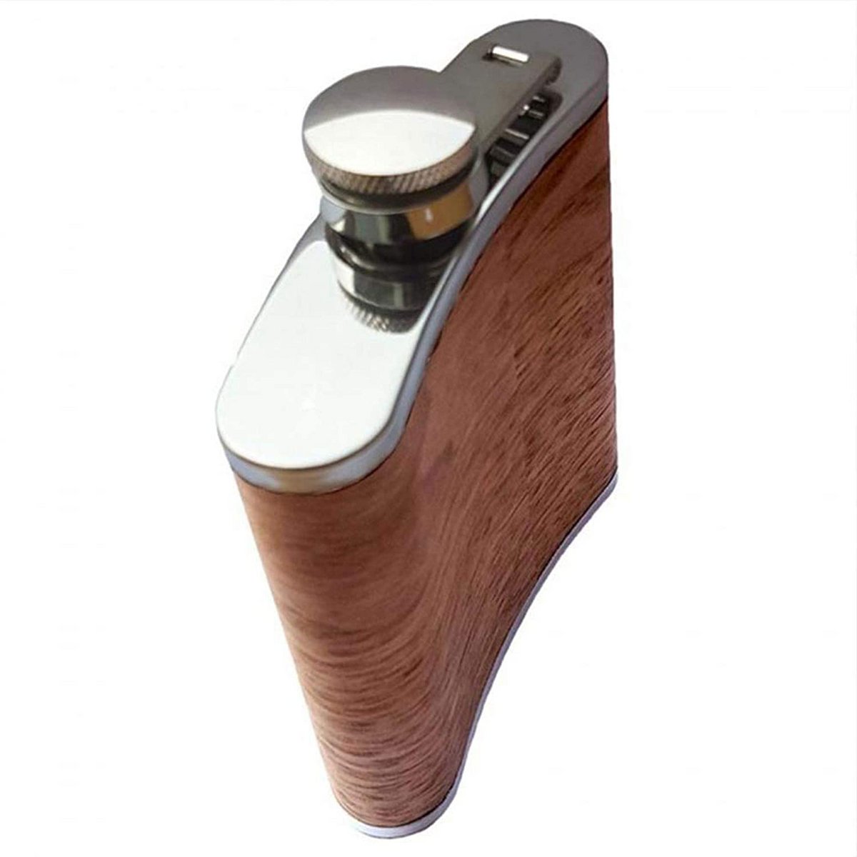 Flask made of stainless steel, real wood casing, deer motif