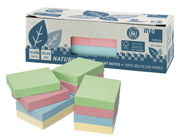 Info nature notes ass kleur 50x40, 12 blokken a 100 vel