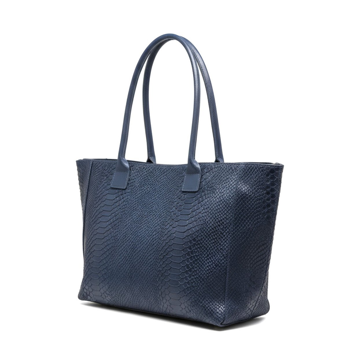 LOLA – Italiaanse leren tas met python-reliëf – Marineblauw