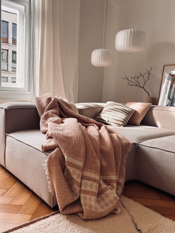 Muslin blanket - beige-white - 2.20 x 2.50 m