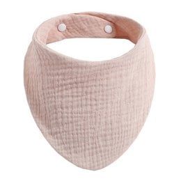 A sand-colored bib made of hydrophilic material with press studs.
