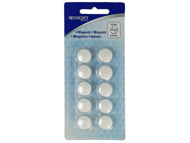 Magnete Westcott bianco confezione da 10 pz. 15mmx8mm 100gr. tappo: 3-4 fogli 80gr. carta