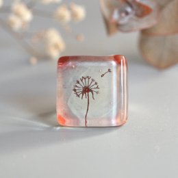 Anello grosso in vetro con dente di leone di forma quadrata dipinto a mano, misura regolabile