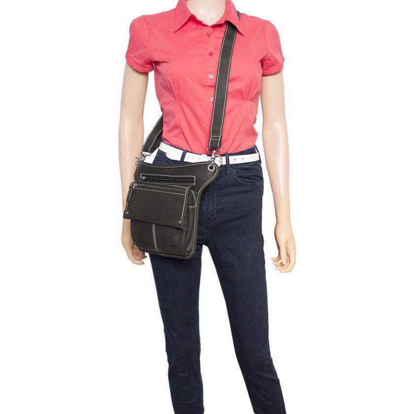 Motor Bean's bag - Black leather hip bag or leather shoulder bag