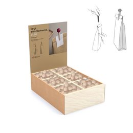Espositore completo di 180 fermasacco in legno - naturale + espositore in omaggio