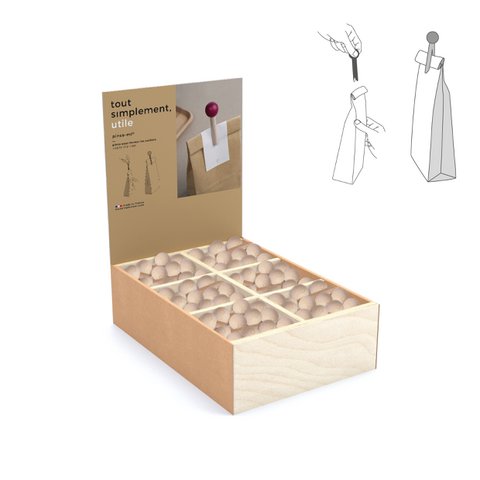 Display voller 180 Taschenclips aus Holz - natur + kostenloses Display