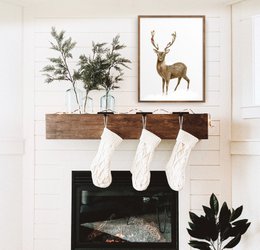 Deer and birds poster, botanical Christmas poster, deer poster, Christmas print, reindeer Christmas decor, Christmas poster