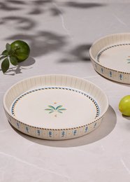 Handpainted Ceramic Serving Tray Tall Edge - Petit, Palm & Seahorse Motif