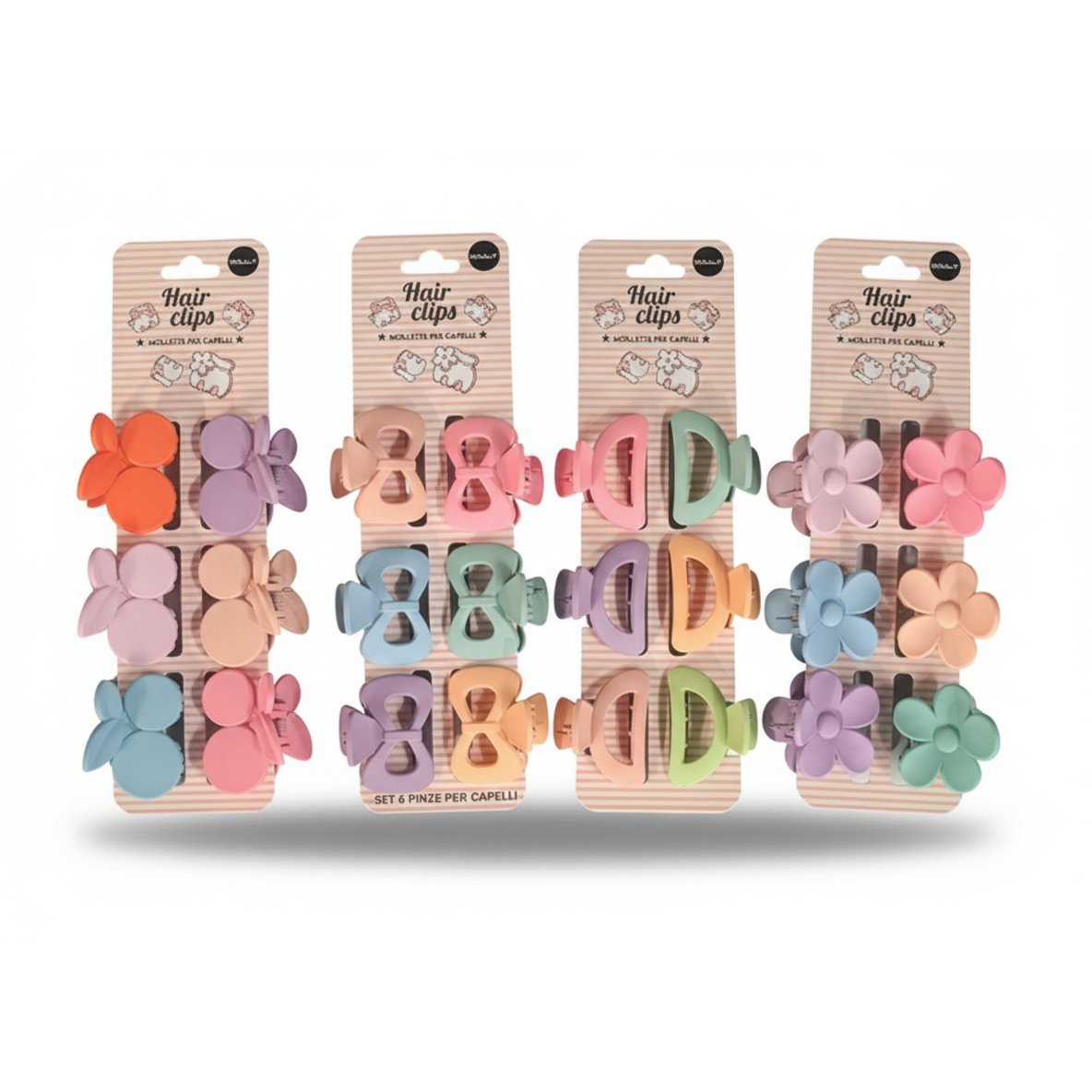 Pastellfarbene Haarklammern mit Blumen und Schleife, 6er-Set