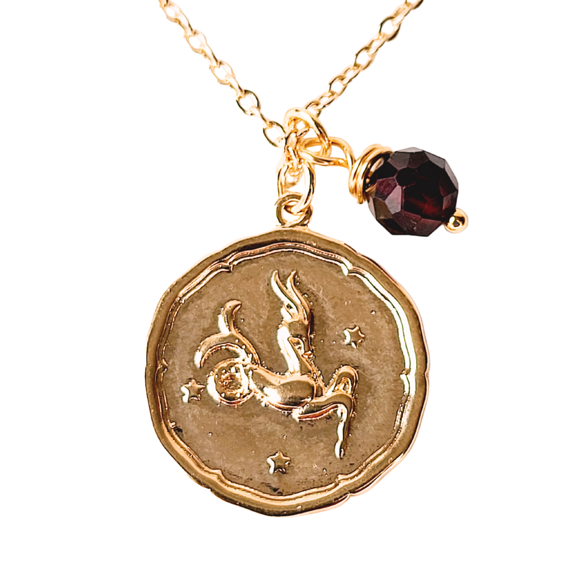Zodiac Medallion Disc Necklace - Birthstone Pendant