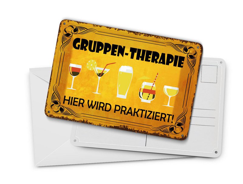 Tin postcard cocktail 10x14 cm group therapy This is practiced sign