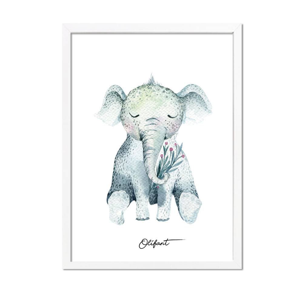 Olifant - Kinderkamer poster - Babykamer poster - Decoratie - Waterverf stijl dieren kids