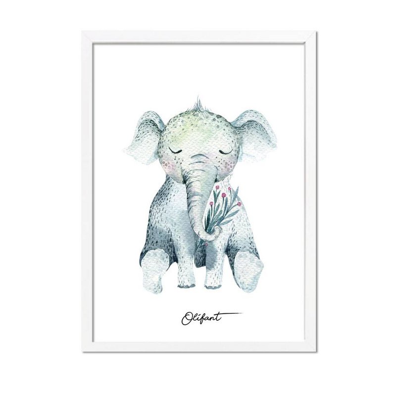 Olifant - Kinderkamer poster - Babykamer poster - Decoratie - Waterverf stijl dieren kids