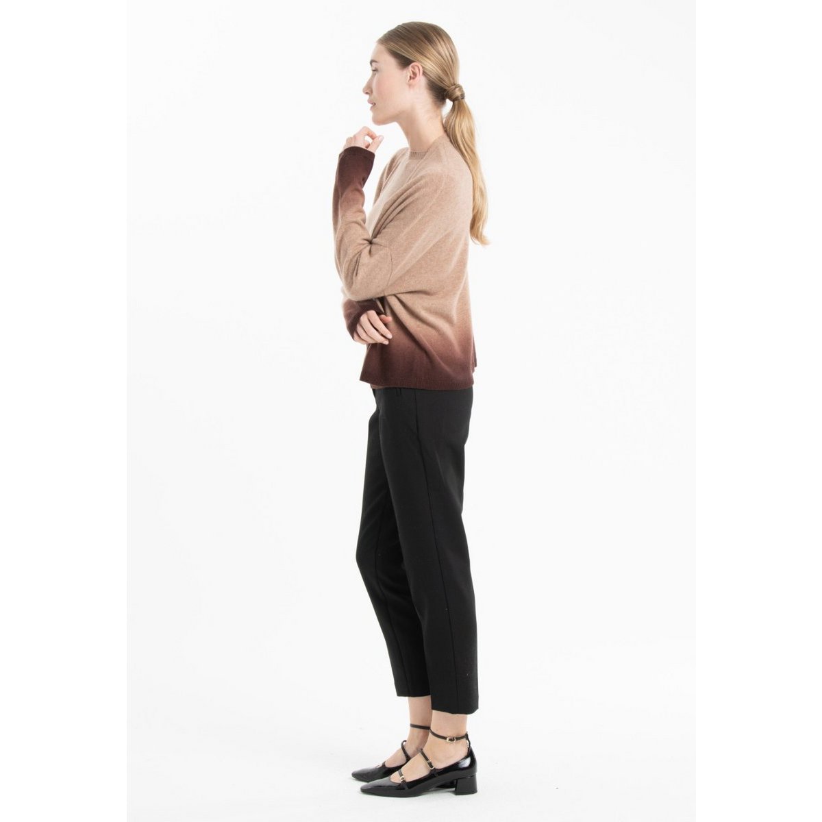 NAMI 12 Veste col châle en cachemire imprimé tie and dye camel/marron