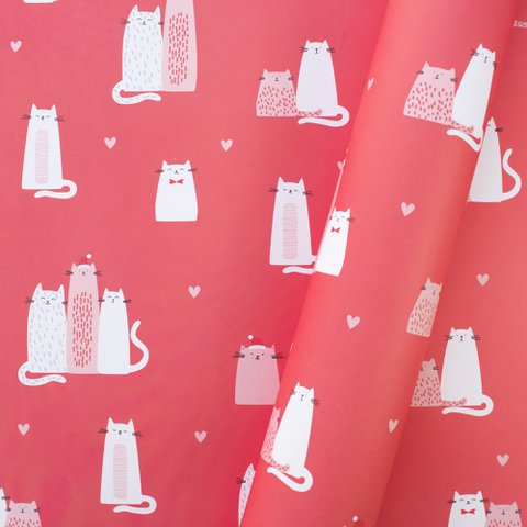 Christmas wrapping paper with cats “Christmas Cats” in red