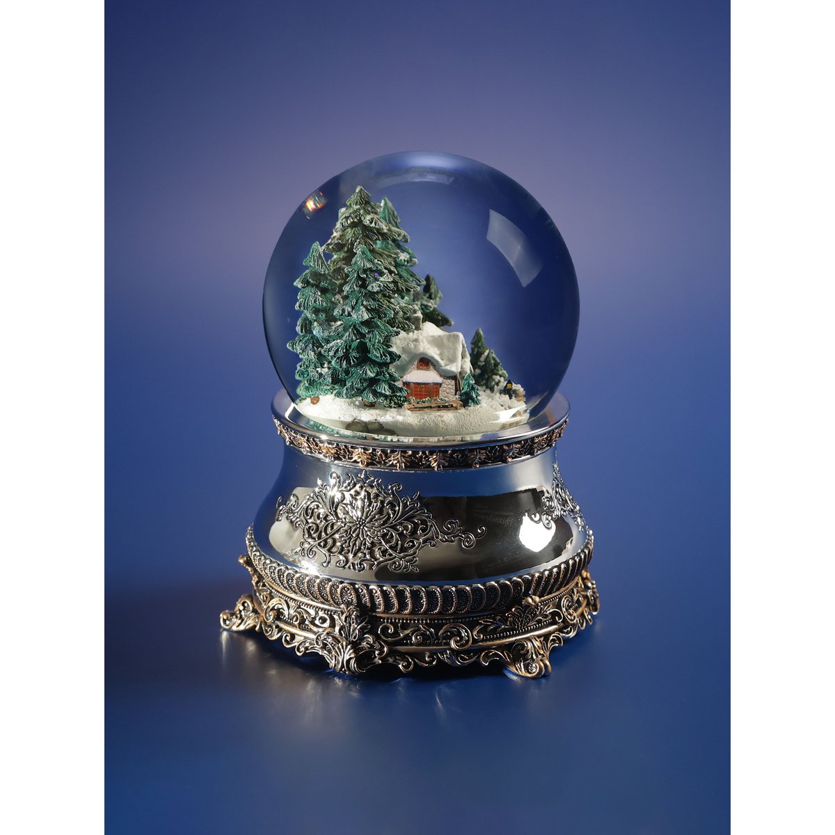 Kerstmuzikale sneeuwbol “Jachthuis”, glas, met verlichting en automatische sneeuwstorm