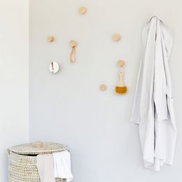 Ronde beukenhouten muurhaak / hanger met leren lus