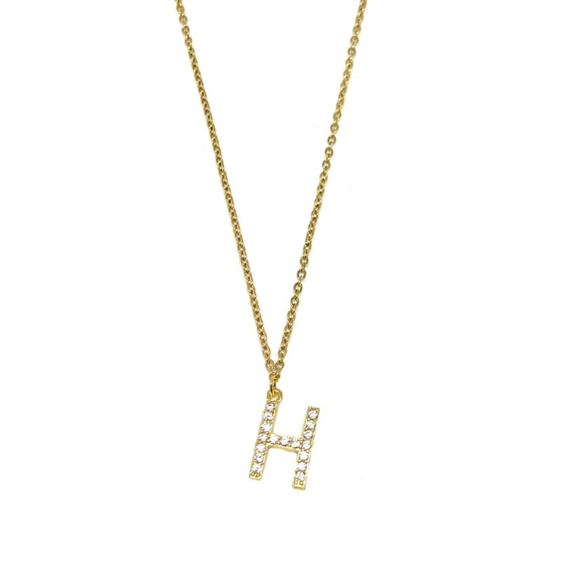 Letter ketting diamant - initiaal H - goud
