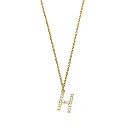 Lettera ketting diamant - iniziale H - goud