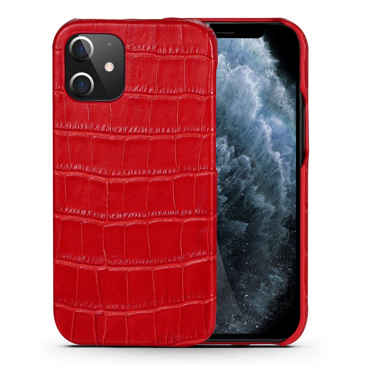 Leren Hoesje iPhone 12 Pro Max Rood Leer Met Kroko Print – Apple iPhone 12 Pro Max Hoesje Rood Leer Met Kroko Print