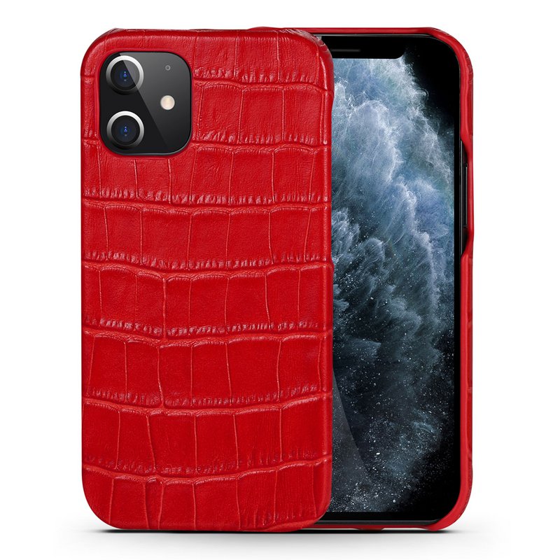 Leren Hoesje iPhone 12 Pro Max Rood Leer Met Kroko Print – Apple iPhone 12 Pro Max Hoesje Rood Leer Met Kroko Print