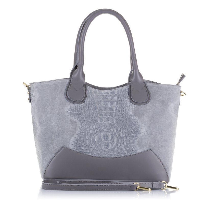 Firenze Artegiani. Vercurago Bolso tote Mujer.Piel auténtica Gamuza Grabado Cocodrilo Ruga