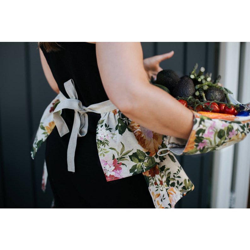 Ladies Apron With Ruffles, Poly-cotton Mix, Printed | Flower Big