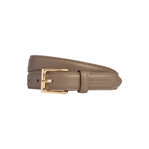 RB4022AQ | Damesriem gemaakt in Italië van echt dollar generfd leer. Gesp met glanzende gouden afwerking. Taupe kleur. Afmetingen: 115 x 2,5 x 0,5 cm (taille 100 cm)