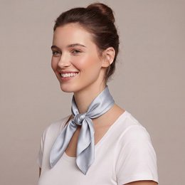 Light blue silk square scarf, versatile neck tie accessory, elegant professional style.