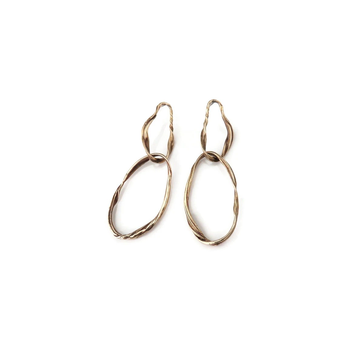 Lange patinierte Bronze -Ohrringe, Statement Schmuck