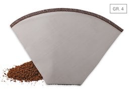 Stainless steel mesh coffee filter, foldable, size 4. Durable and reusable for brewing flavorful coffee.