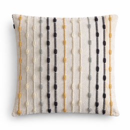  Striped cushion cover, beige cream black gold vertical lines, woven textile, square 45x45cm, hippie knot pattern, bohemian style pillow.
