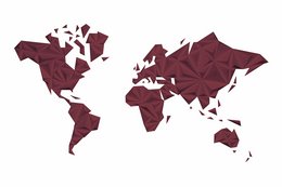 A dark red world map wall art in various sizes, suitable for home or office decor.