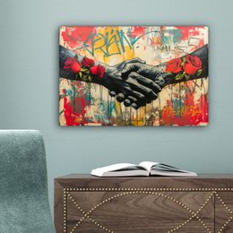 Canvas schilderij - Wanddecoratie Graffiti - Rozen - Handen - Street art - Muurdecoratie woonkamer - Slaapkamer decoratie - Kamer accessoires - Schilderijen op canvas