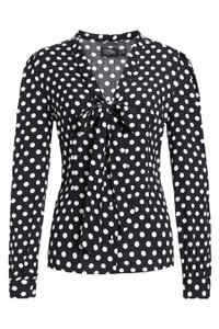 EU STOCK Margaret Klassische schwarze gepunktete Krawattenbluse