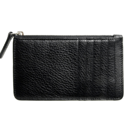 Portefeuille 5 cartes de crédit en cuir grainé avec fermeture éclair noir