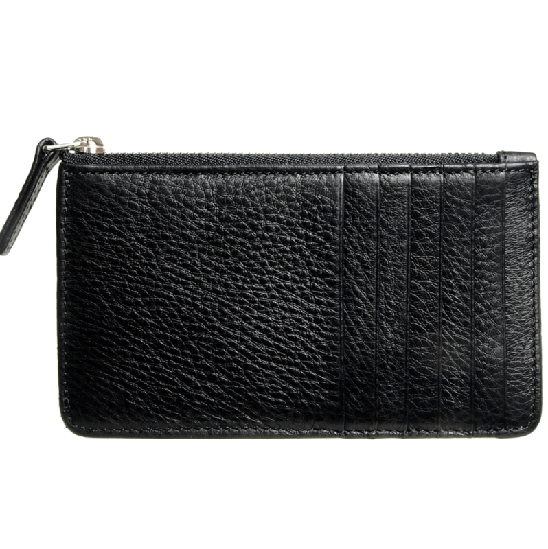 Portefeuille 5 cartes de crédit en cuir grainé avec fermeture éclair noir