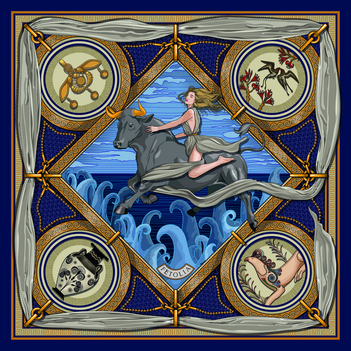 The Abduction of Europa 100% zijden twill sjaal (2 kleuren) 90*90 cm