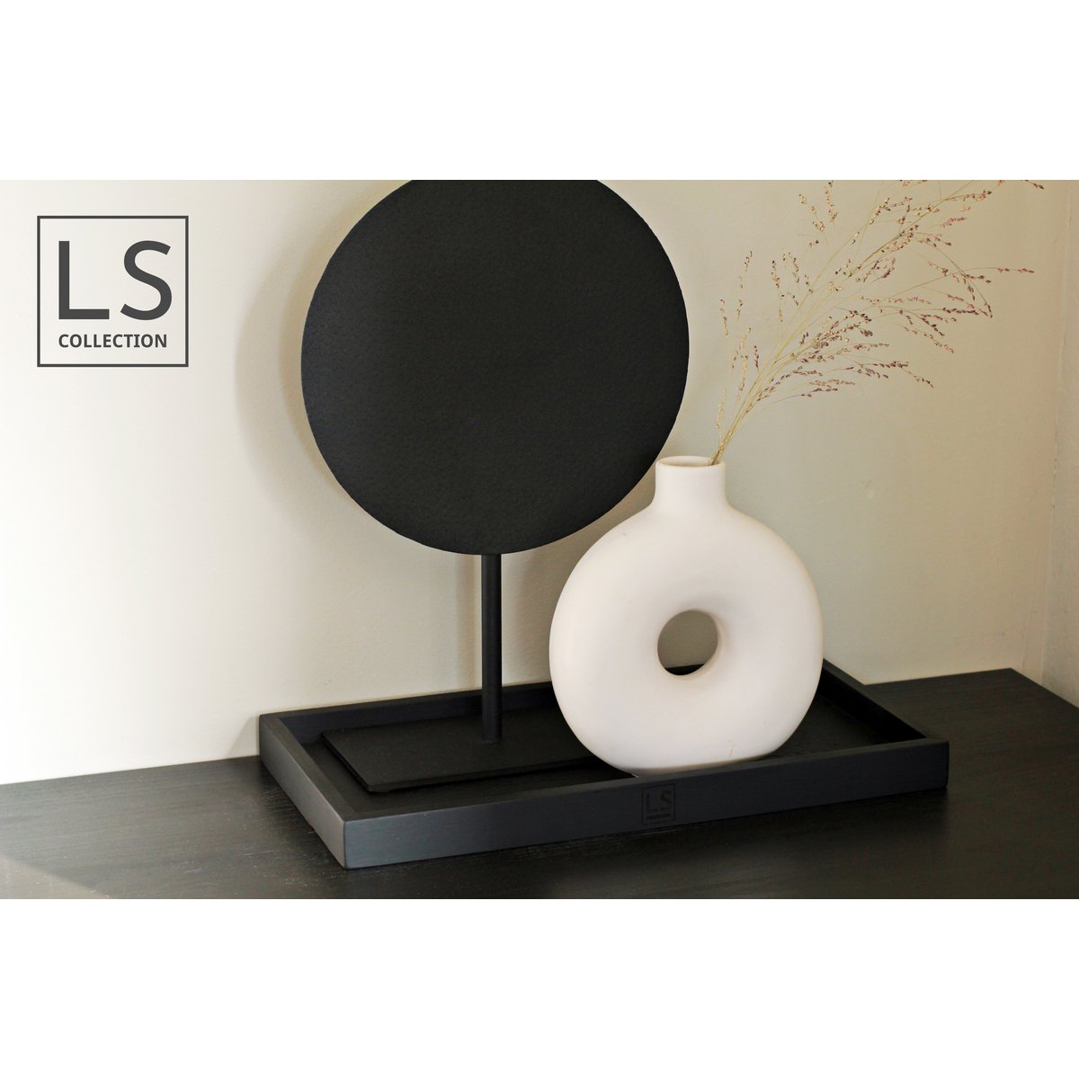 LS Collection® - Rectángulo 40x20cm - Bandeja - Bandeja para velas - Bandeja para velas - Tabla para servir - Bandeja de madera - Bandeja de madera - Meseta - Decoración - Accesorios para el hogar - Negro Mate