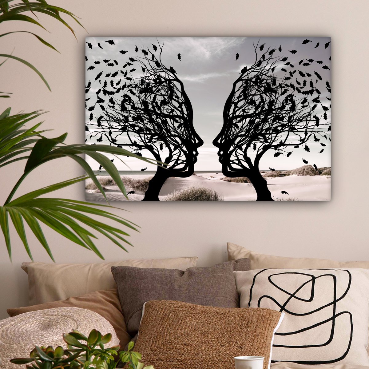 Canvas schilderij  - Wanddecoratie Bomen - Gezicht - Bladeren - Moderne kunst - Muurdecoratie woonkamer - Kamer decoratie modern - Abstracte schilderijen