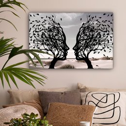 Canvas schilderij  - Wanddecoratie Bomen - Gezicht - Bladeren - Moderne kunst - Muurdecoratie woonkamer - Kamer decoratie modern - Abstracte schilderijen