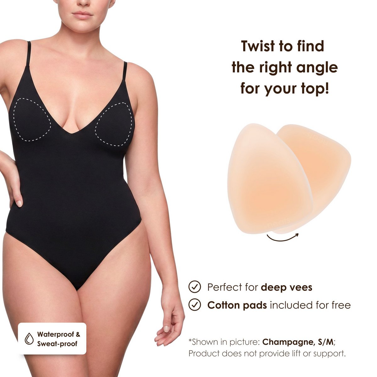 Neats zelfklevende driehoekige siliconen tepelcovers - 1 paar (champagne)