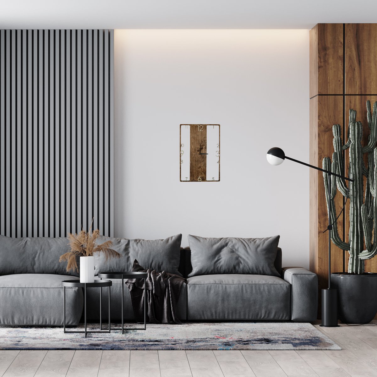 Large vertical rectangle wooden wall clock modern unusual