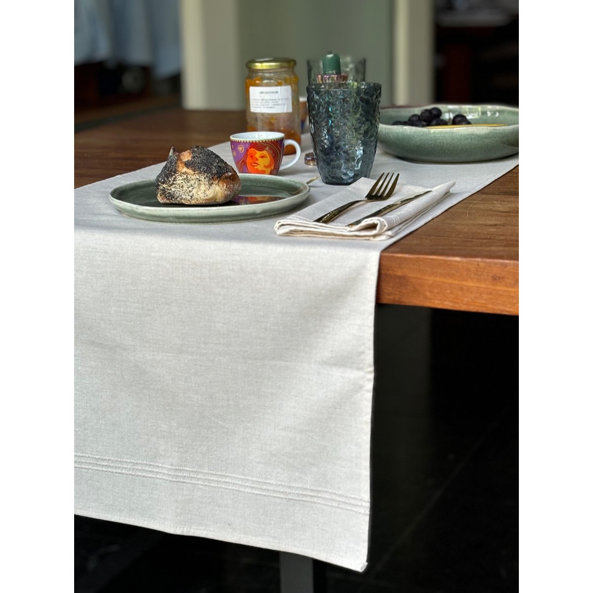 Tafelloper met servetten - Oat meal - KADOTIP